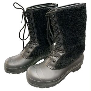 Hunter Black Lace-Up Sherpa-Trim Winter Boots S6